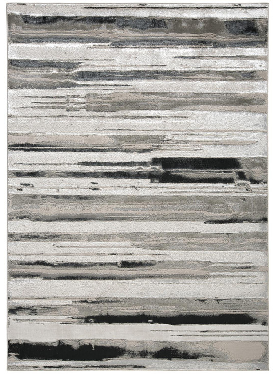 4' x 6' Silver Gray and Black Abstract Area Rug