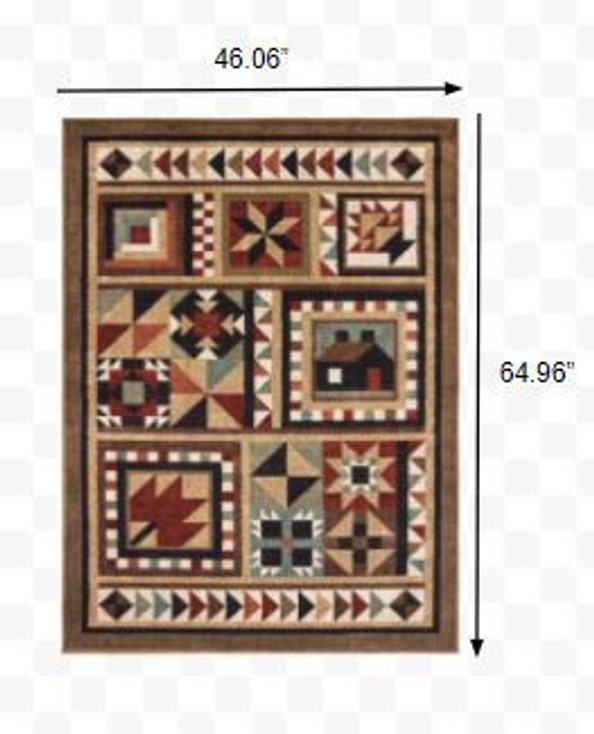 4' x 6' Brown and Red Ikat Patchwork Area Rug