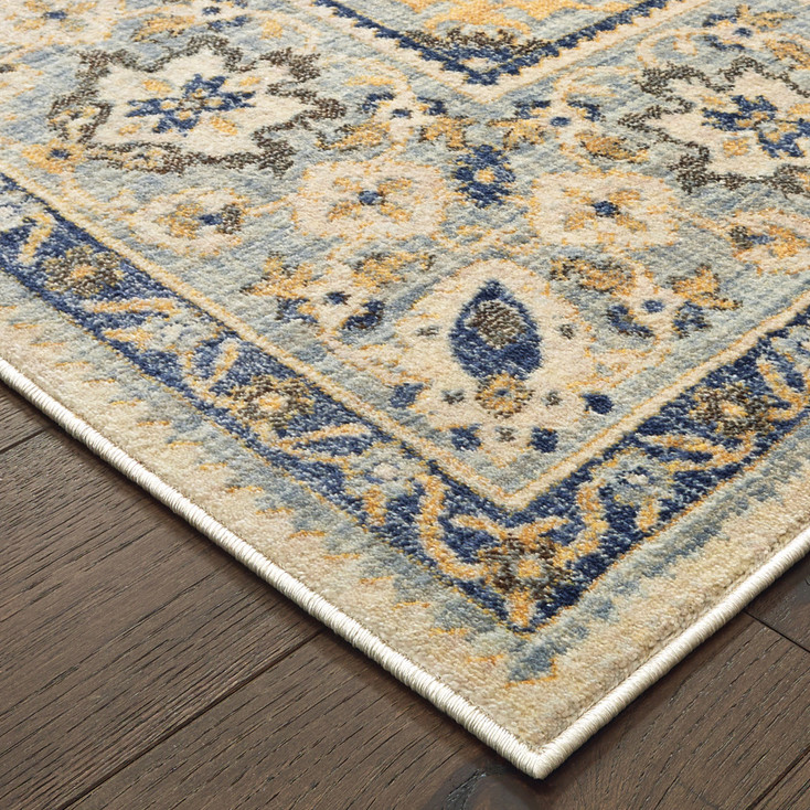 4' x 6' Ivory & Blue Oriental Power Loom Stain Resistant Rectangle Area Rug