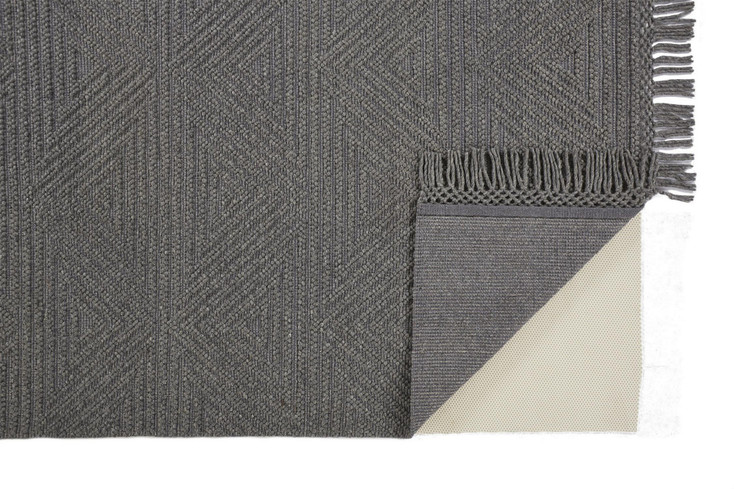 4' x 6' Gray Wool Geometric Hand Woven Area Rug with Fringe