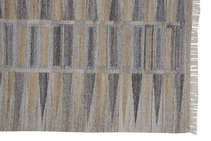 4' x 6' Tan Gray and Taupe Geometric Hand Woven Stain Resistant Area Rug with Fringe