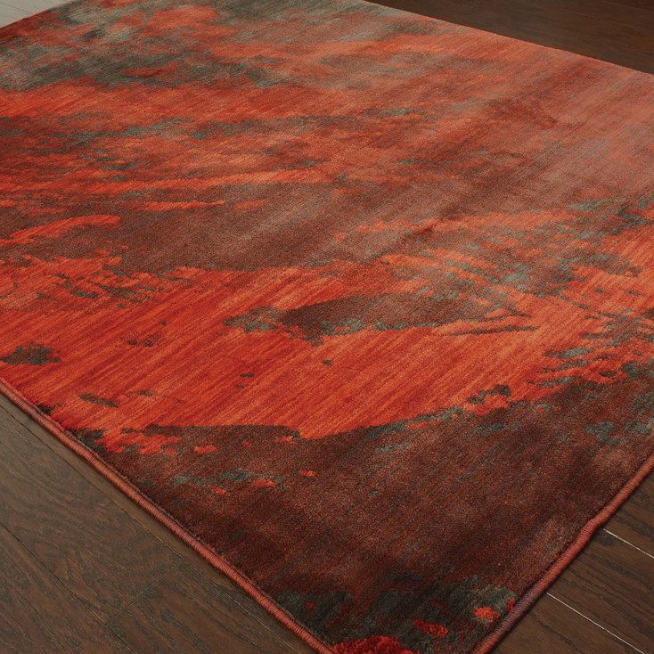 4' x 6' Red and Grey Abstract Power Loom Stain Resistant Area Rug
