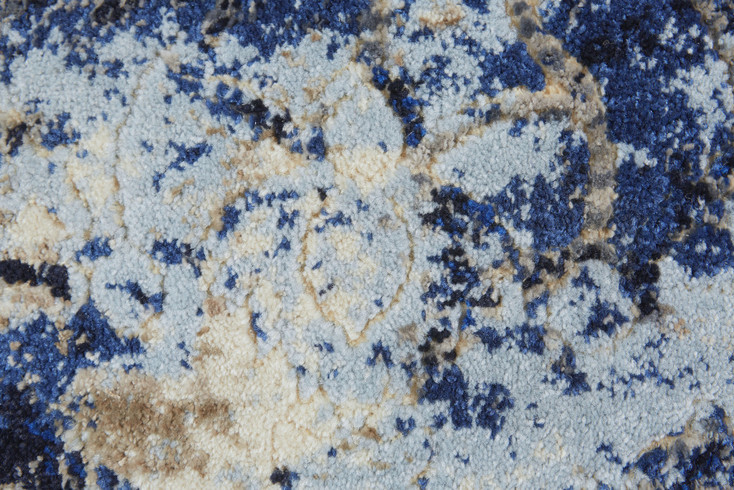 4' x 6' Blue Ivory and Gray Floral Distressed Stain Resistant Area Rug