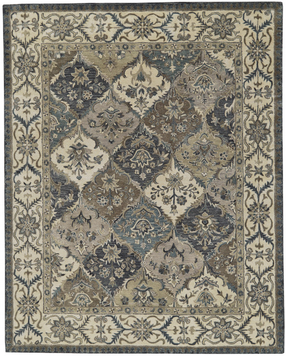 4' x 6' Blue Gray and Taupe Wool Paisley Tufted Handmade Stain Resistant Area Rug