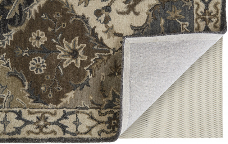 4' x 6' Blue Gray and Taupe Wool Paisley Tufted Handmade Stain Resistant Area Rug