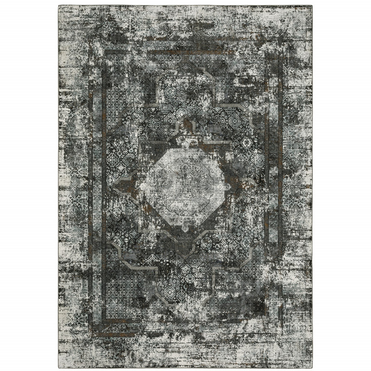 4' x 6' Charcoal Rust Grey Blue Ivory and Brown Oriental Power Loom Area Rug