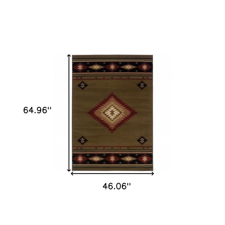 4' x 6' Green Southwestern Power Loom Stain Resistant Area Rug