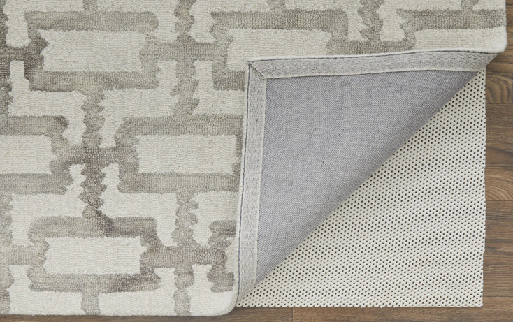 4' x 6' Ivory and Taupe Wool Geometric Tufted Handmade Area Rug