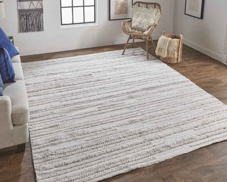 4' x 6' Ivory and Taupe Striped Hand Woven Stain Resistant Area Rug