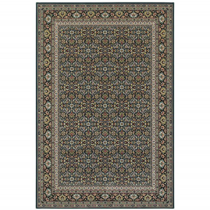 4' x 6' Navy Blue Green Red Ivory and Yellow Oriental Power Loom Stain Resistant Area Rug