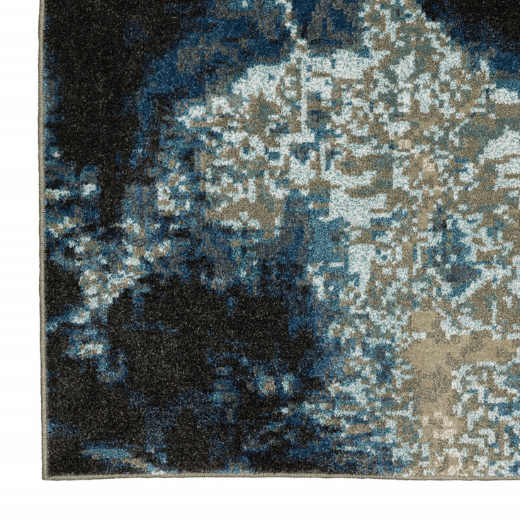 4' x 6' Blue Grey Charcoal and Beige Abstract Power Loom Stain Resistant Area Rug