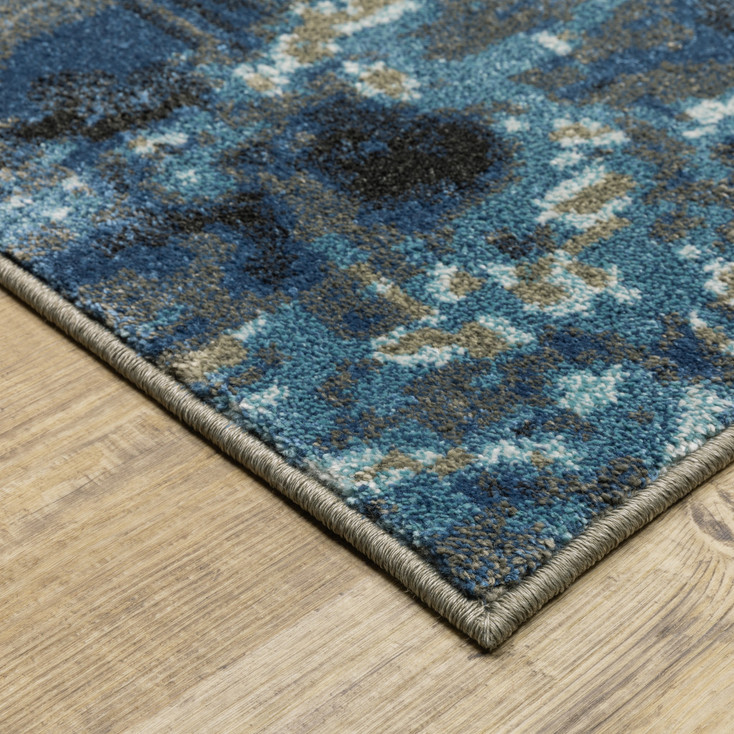 4' x 6' Blue Grey Charcoal and Beige Abstract Power Loom Stain Resistant Area Rug