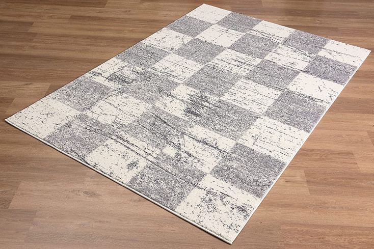 4' x 6' White and Gray Checkered Area Rug