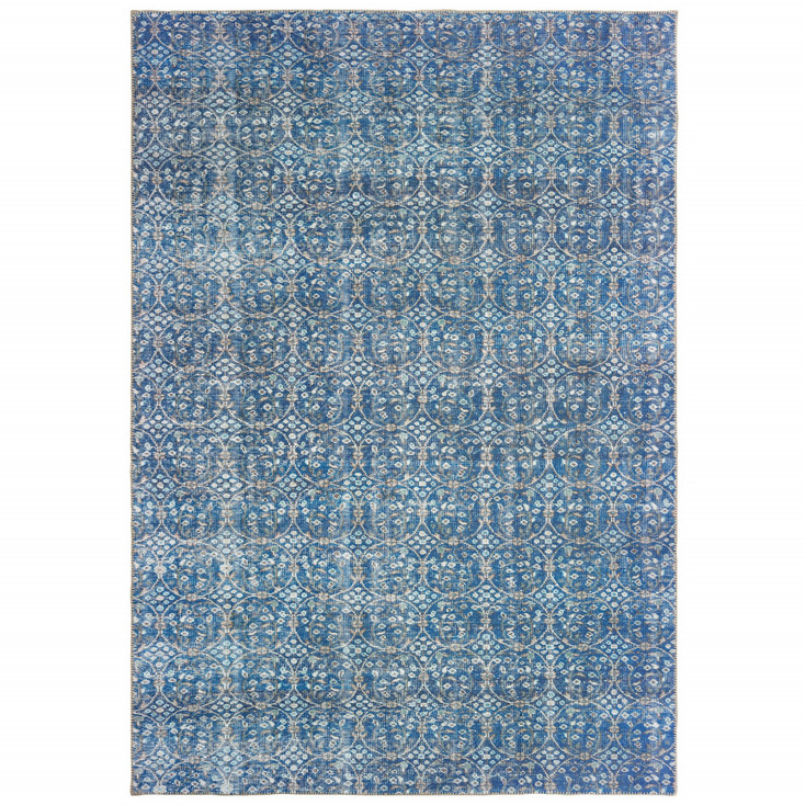 4' x 6' Blue and Brown Floral Power Loom Stain Resistant Area Rug