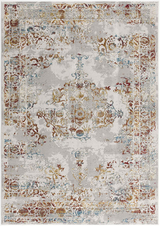4' x 6' Gray and Beige Distressed Ornate Area Rug