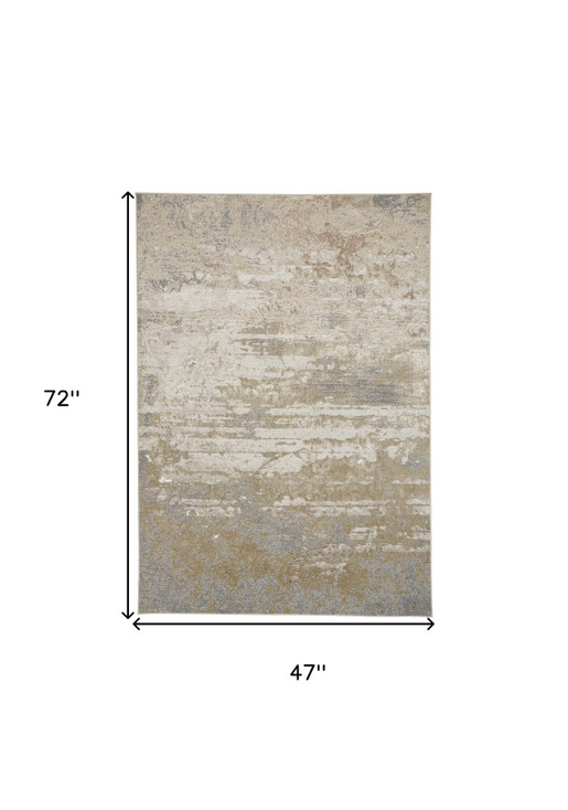 4' x 6' Ivory Gold and Gray Abstract Area Rug
