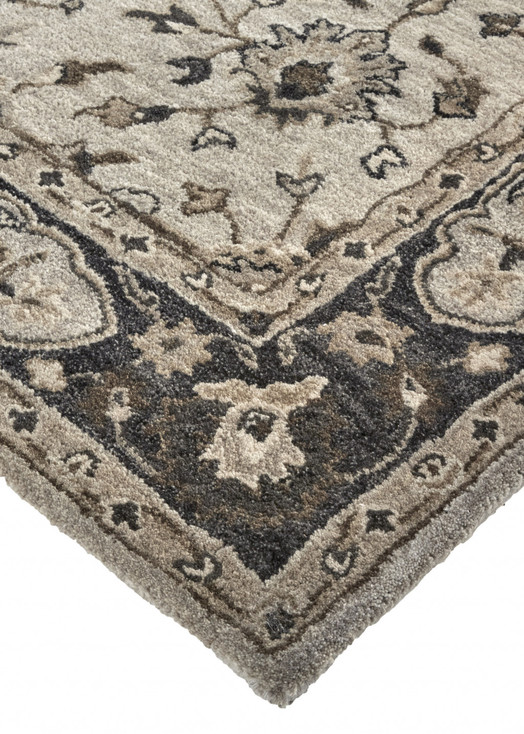 4' x 6' Gray Ivory and Taupe Wool Floral Tufted Handmade Stain Resistant Area Rug