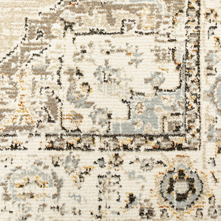 4' x 6' Beige and Ivory Center Jewel Area Rug