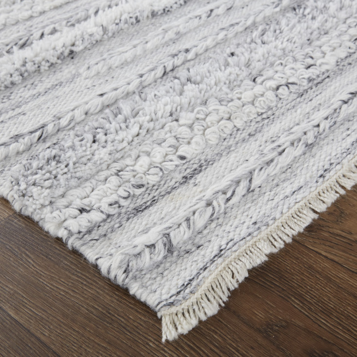 4' x 6' Gray Silver and Ivory Striped Hand Woven Stain Resistant Area Rug