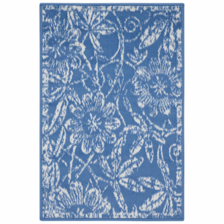 4' x 6' Blue Floral Dhurrie Rectangle Area Rug