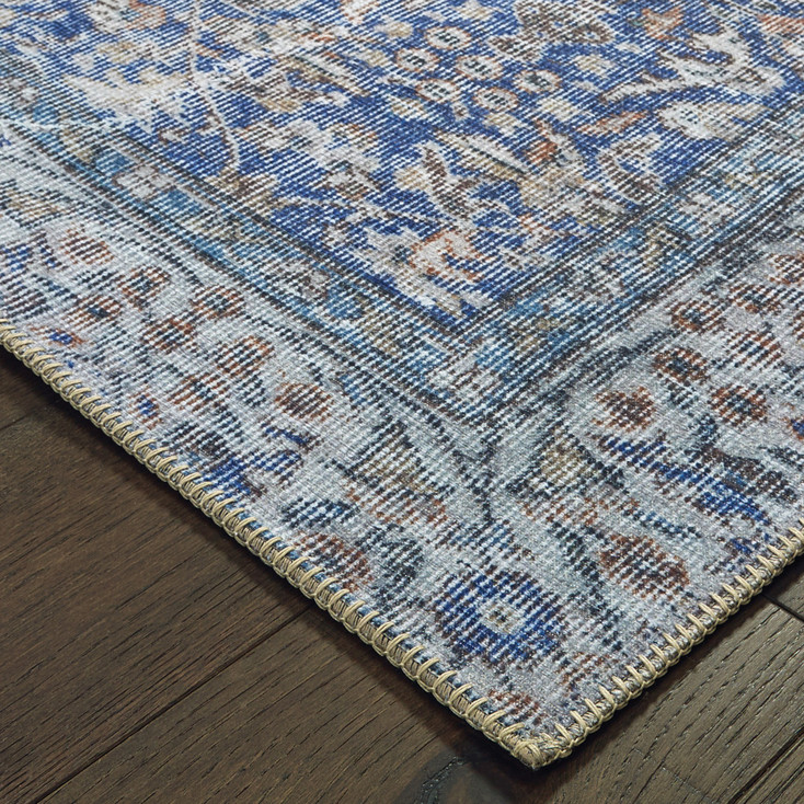 4' x 6' Blue & Grey Oriental Power Loom Stain Resistant Area Rug