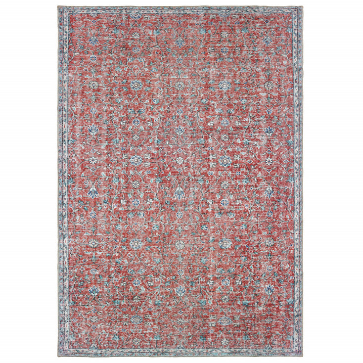 4' x 6' Red and Blue Oriental Power Loom Stain Resistant Area Rug