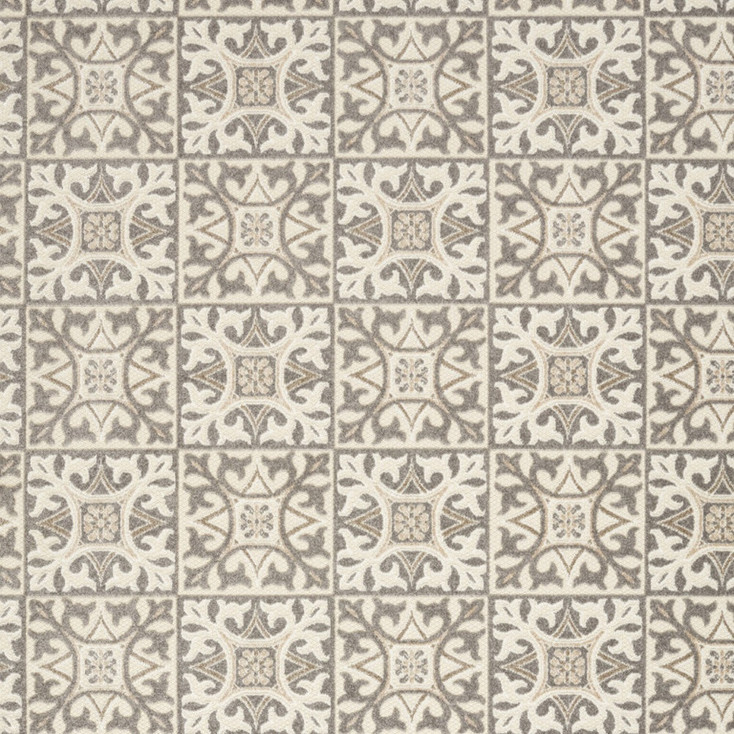 4' x 6' Ivory and Grey Fleur De Lis Stain Resistant Non Skid Area Rug