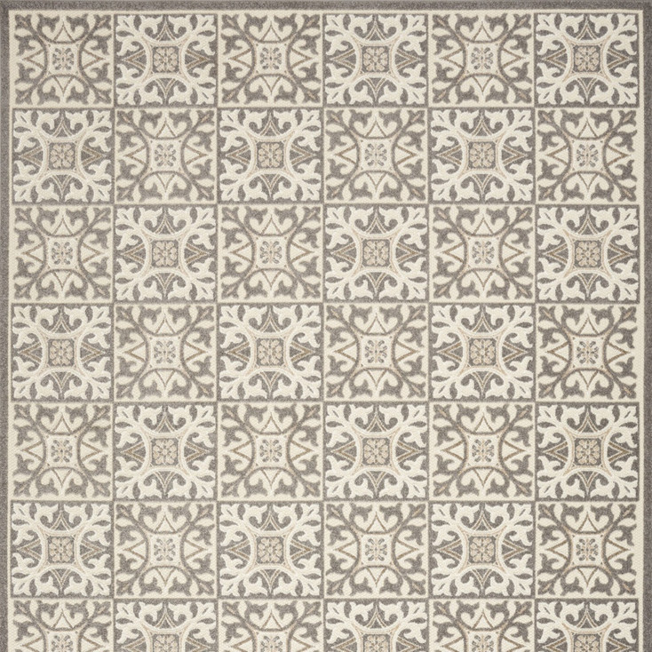 4' x 6' Ivory and Grey Fleur De Lis Stain Resistant Non Skid Area Rug