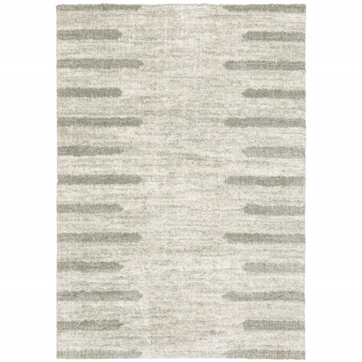 4' x 6' Ivory and Grey Geometric Shag Power Loom Stain Resistant Area Rug