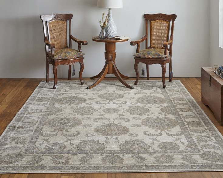 4' x 6' Tan Ivory and Brown Power Loom Area Rug