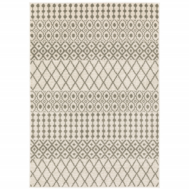 4' x 6' Ivory and Grey Geometric Power Loom Stain Resistant Area Rug