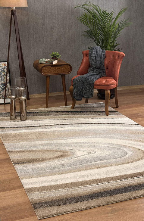 4' x 6' Cream and Tan Abstract Marble Area Rug