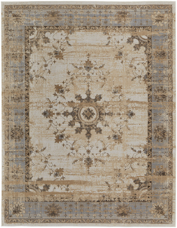 4' x 6' Tan Brown and Gray Power Loom Distressed Area Rug