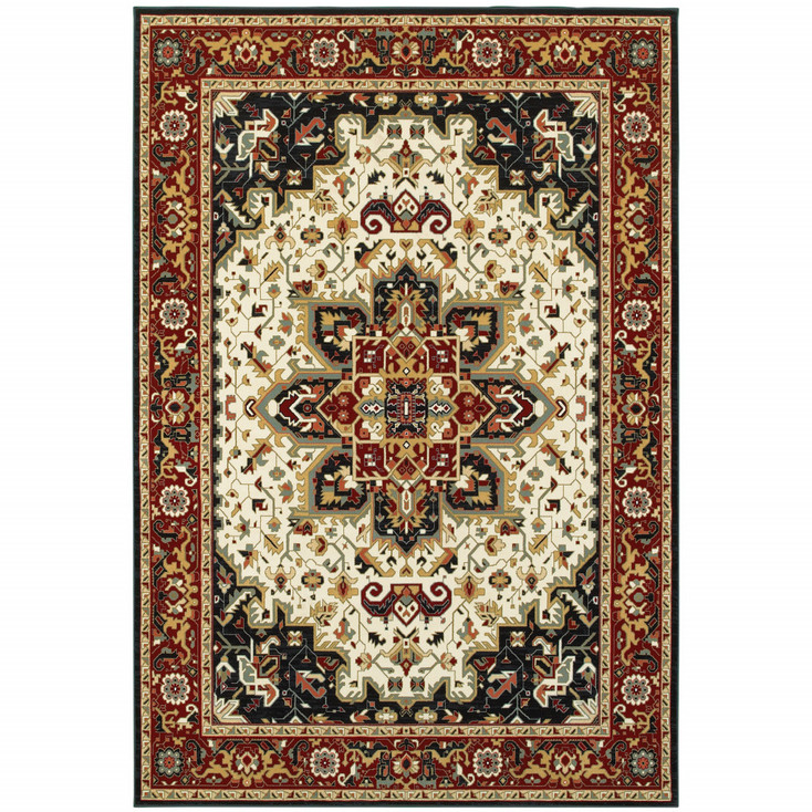 4' x 6' Red and Ivory Oriental Power Loom Stain Resistant Area Rug