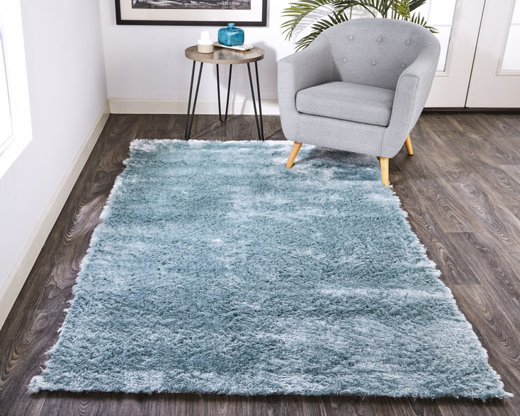 4' x 6' Blue and Silver Shag Tufted Handmade Area Rug