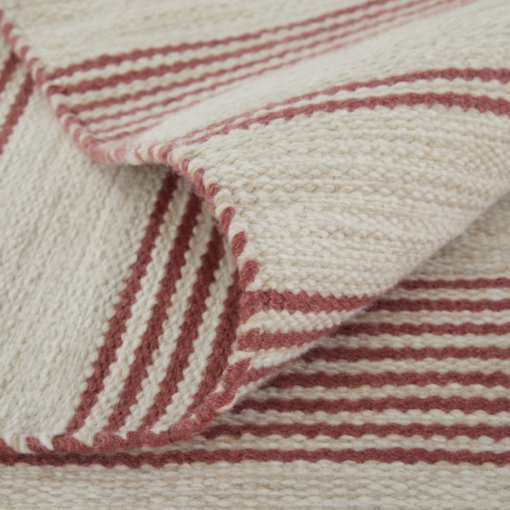 4' x 6' Red and Ivory Striped Dhurrie Hand Woven Stain Resistant Area Rug