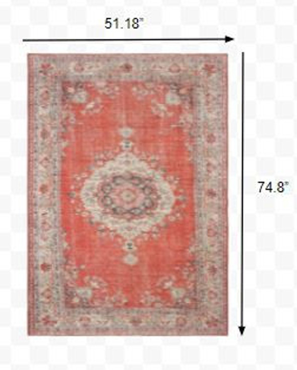 4' x 6' Red and Gray Oriental Area Rug