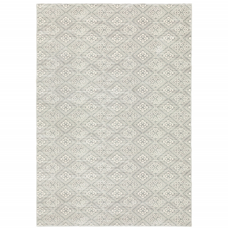 4' x 6' Grey Geometric Power Loom Stain Resistant Area Rug