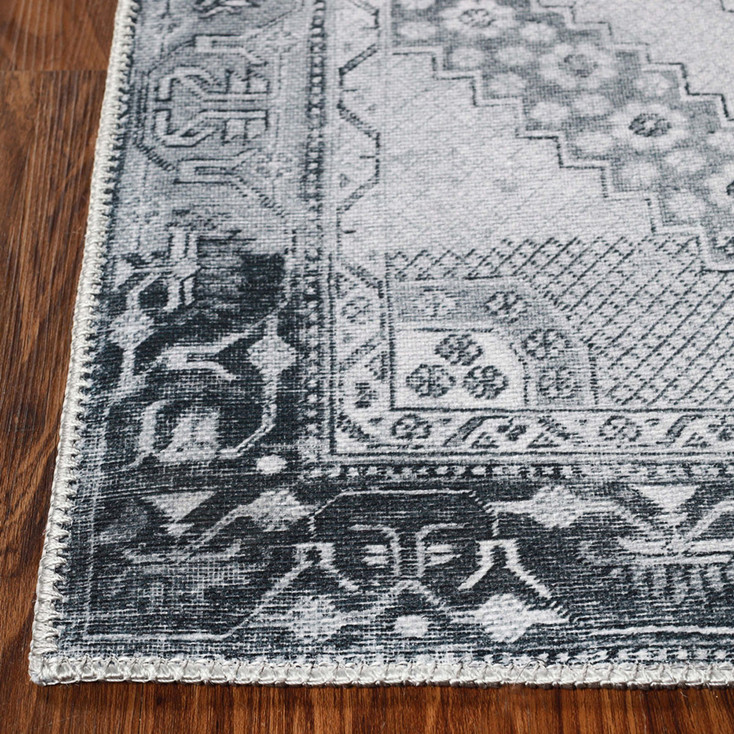 4' x 6' Light Gray Geometric Power Loom Distressed Stain Resistant Non Skid Area Rug