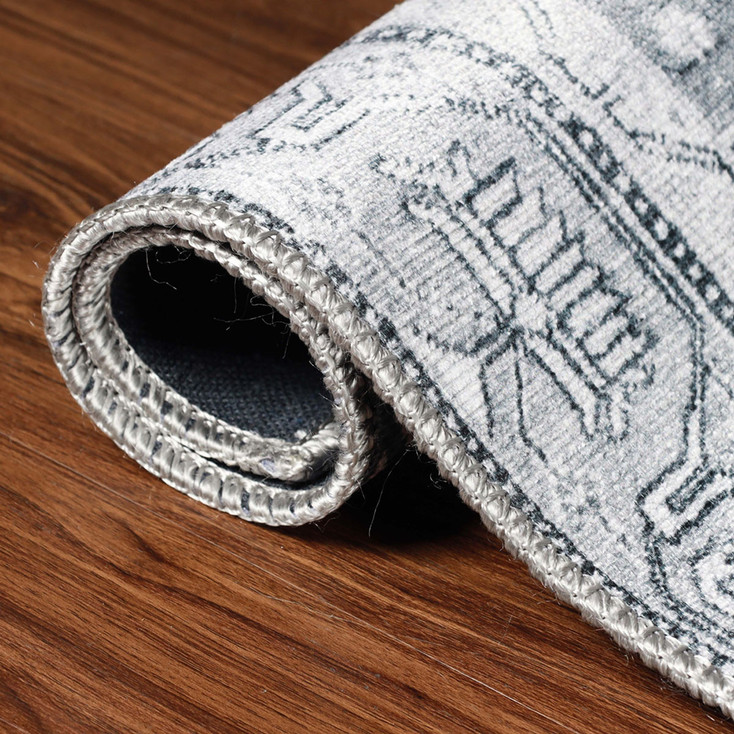4' x 6' Light Gray Geometric Power Loom Distressed Stain Resistant Non Skid Area Rug
