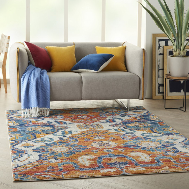 4' x 6' Orange and Ivory Floral Power Loom Area Rug