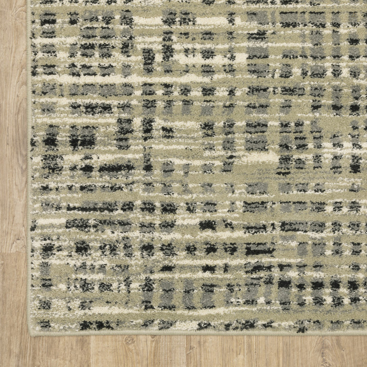 4' x 6' Beige Grey Ivory and Sage Blue Geometric Power Loom Stain Resistant Area Rug