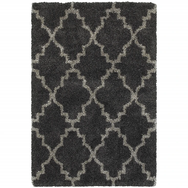 4' x 6' Charcoal and Grey Geometric Shag Power Loom Stain Resistant Area Rug