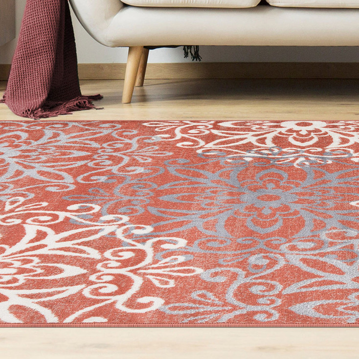 4' x 6' Ginger and Gray Medallion Power Loom Stain Resistant Area Rug