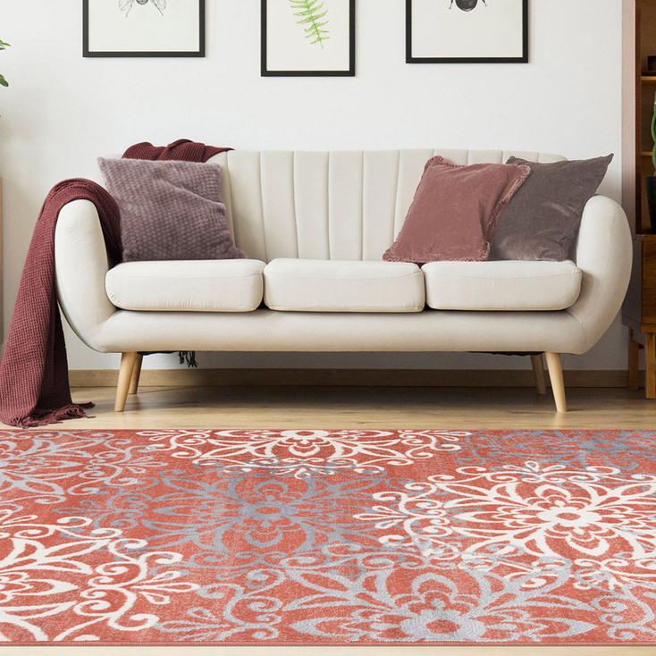 4' x 6' Ginger and Gray Medallion Power Loom Stain Resistant Area Rug
