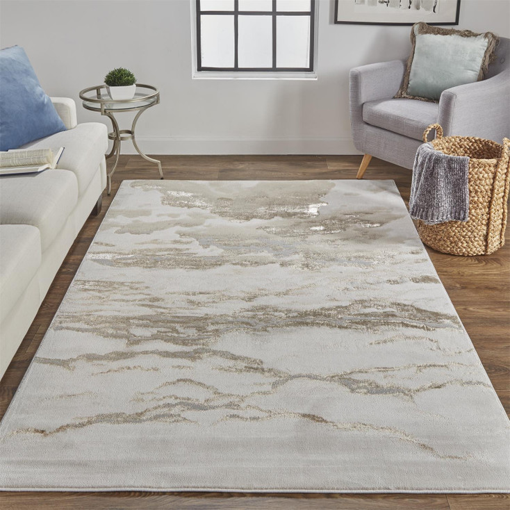 4' x 6' Ivory Tan and Gray Abstract Area Rug
