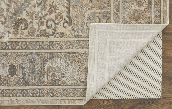 4' x 6' Tan Brown and Ivory Floral Power Loom Distressed Area Rug