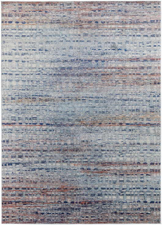 4' x 6' Blue Ivory and Orange Abstract Power Loom Stain Resistant Area Rug