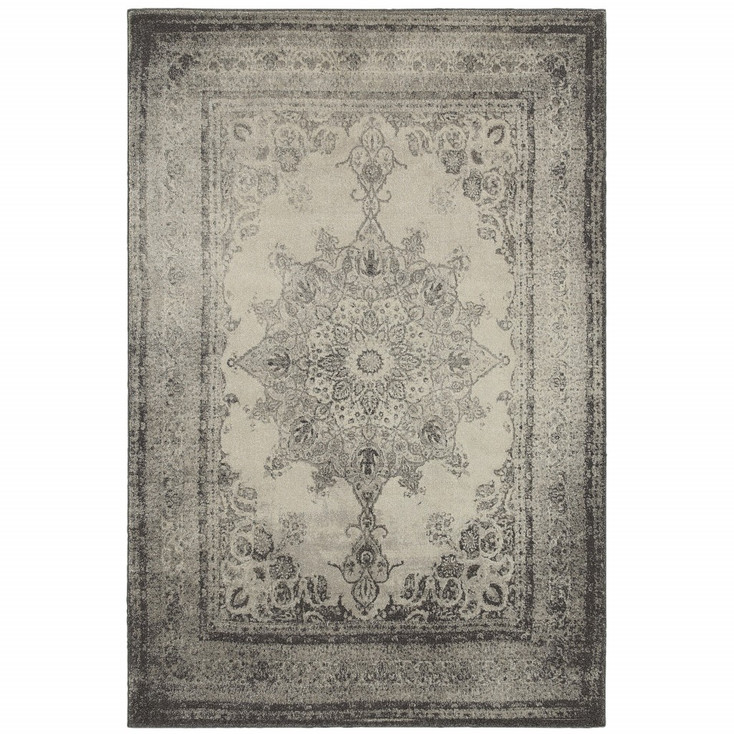 4' x 6' Ivory and Gray Pale Medallion Area Rug