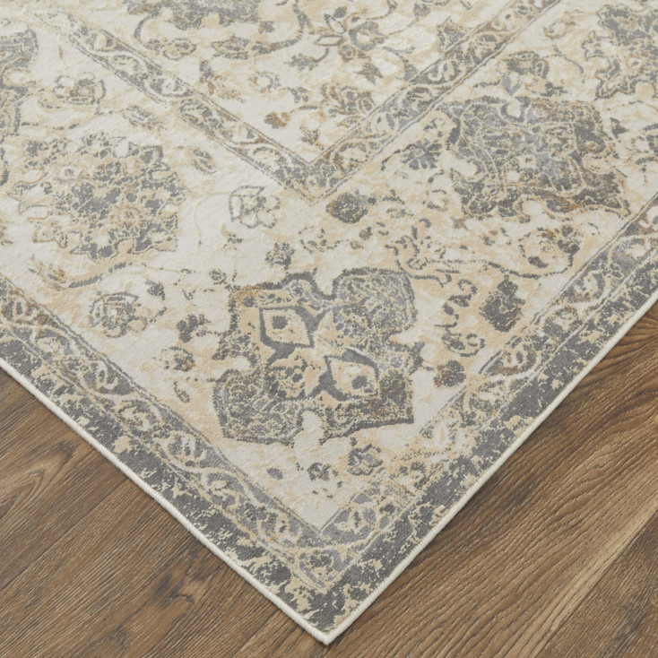4' x 6' Ivory Tan and Gray Power Loom Area Rug